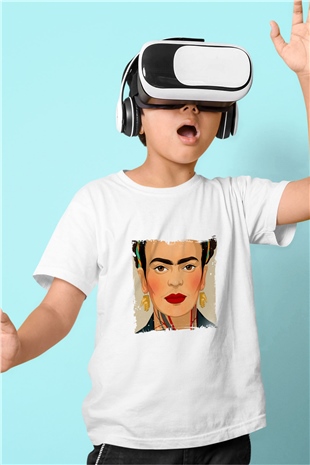 Frida Kahlo Unisex Baskılı Beyaz Çocuk Tişört
