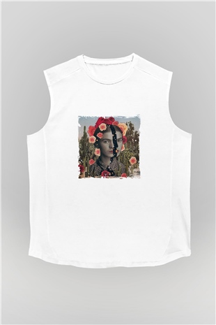 Frida Kahlo Unisex Baskılı Beyaz Kolsuz Tişört