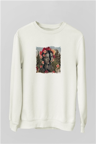 Frida Kahlo Unisex Baskılı Beyaz Sweatshirt