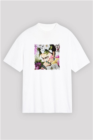 Frida Kahlo Oversize Baskılı Beyaz Tişört