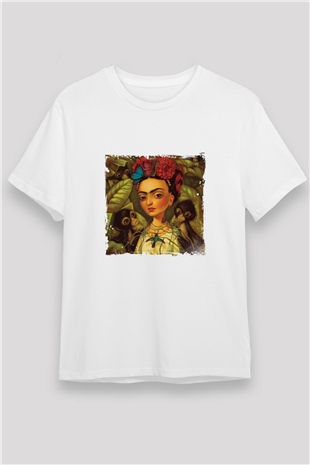 Frida Kahlo Unisex Baskılı Beyaz Tişört