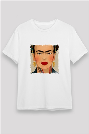 Frida Kahlo Unisex Baskılı Beyaz Tişört