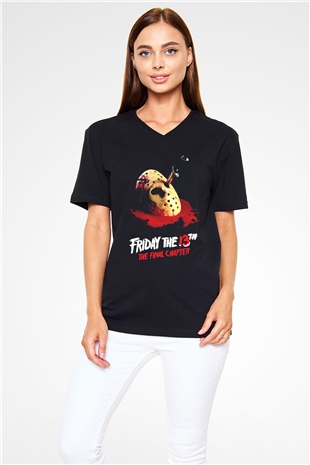 Friday the 13th 13.Cuma Siyah Unisex  V Yaka Tişört