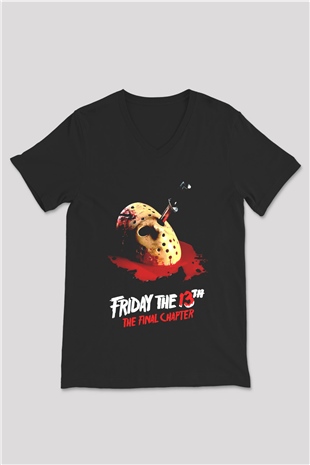 Friday the 13th 13.Cuma Siyah Unisex  V Yaka Tişört