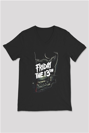 Friday the 13th 13.Cuma Siyah Unisex V Yaka Tişört