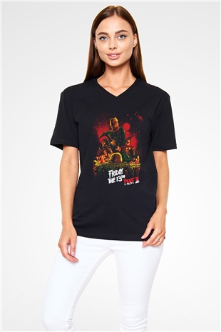 Friday the 13th 13.Cuma Siyah Unisex V Yaka Tişört
