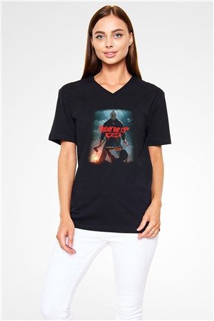Friday the 13th 13.Cuma Siyah Unisex V Yaka Tişört