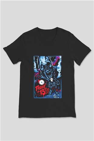 Friday the 13th 13.Cuma Siyah Unisex V Yaka Tişört