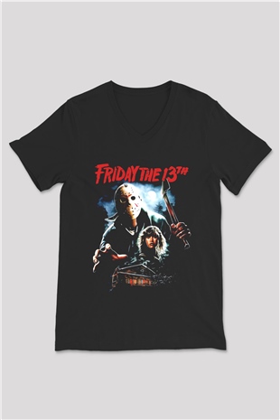 Friday the 13th 13.Cuma Siyah Unisex  V Yaka Tişört
