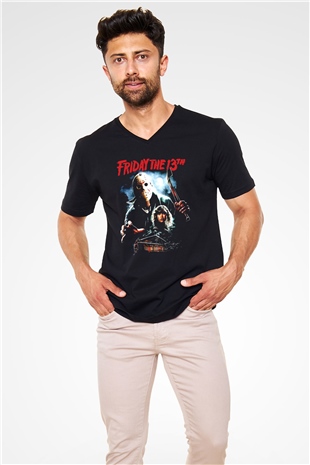 Friday the 13th 13.Cuma Siyah Unisex  V Yaka Tişört