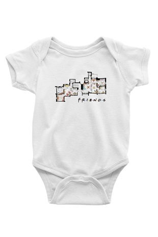 Friends Baskılı Beyaz Unisex Bebek Body - Zıbın