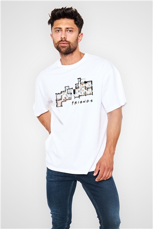 Friends Beyaz Unisex Oversize Tişört
