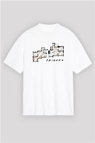 Friends Beyaz Unisex Oversize Tişört
