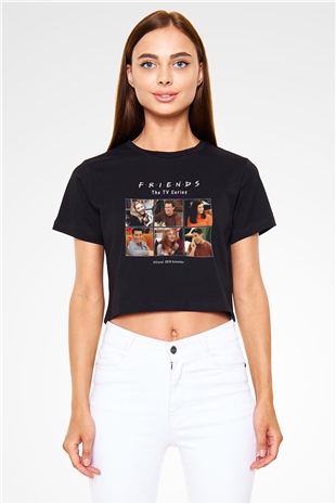 Friends Siyah Crop Top Tişört