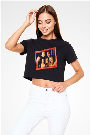 Friends Siyah Crop Top Tişört
