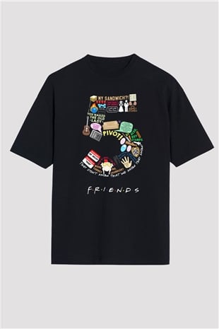 Friends Siyah Unisex Oversize Tişört