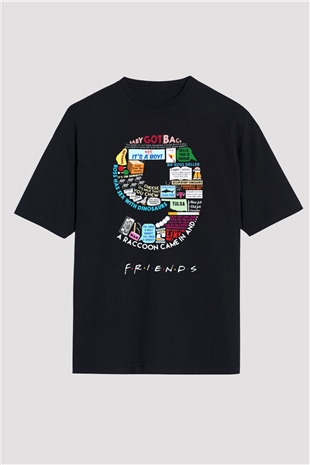Friends Siyah Unisex Oversize Tişört