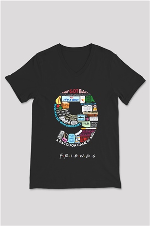 Friends Siyah Unisex V Yaka Tişört