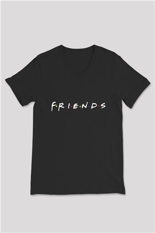Friends Siyah Unisex V Yaka Tişört