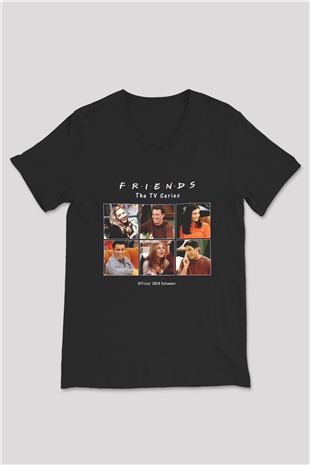 Friends Siyah Unisex V Yaka Tişört
