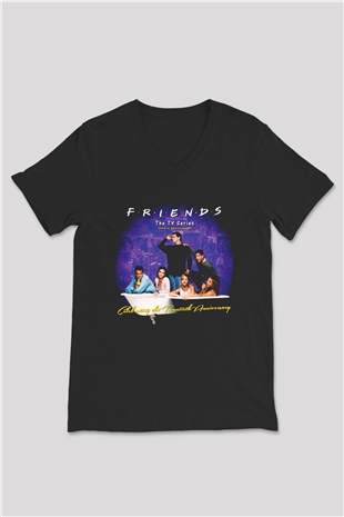 Friends Siyah Unisex V Yaka Tişört