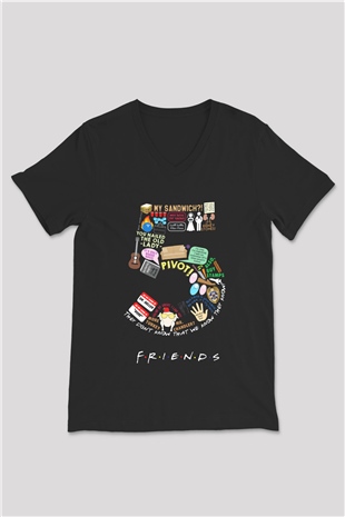 Friends Siyah Unisex V Yaka Tişört