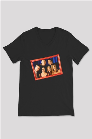 Friends Siyah Unisex V Yaka Tişört