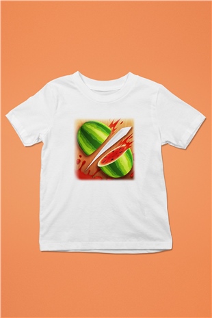Fruit Ninja Baskılı Beyaz Unisex Çocuk Tişört