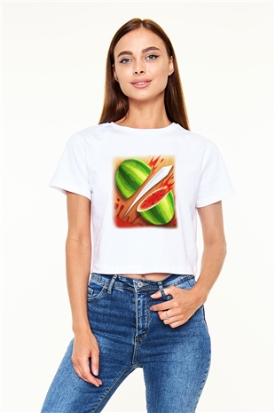 Fruit Ninja Beyaz Croptop Tişört