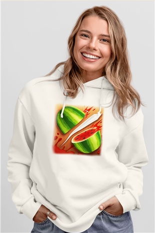 Fruit Ninja Beyaz Unisex Kapşonlu Sweatshirt