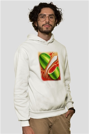 Fruit Ninja Beyaz Unisex Kapşonlu Sweatshirt