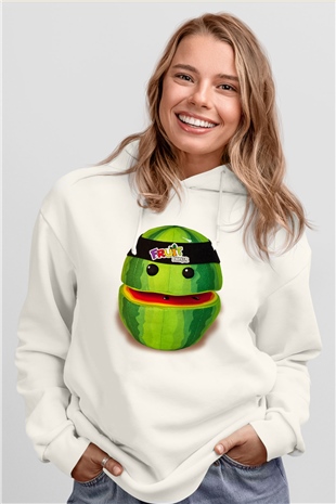 Fruit Ninja Beyaz Unisex Kapşonlu Sweatshirt