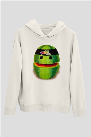 Fruit Ninja Beyaz Unisex Kapşonlu Sweatshirt