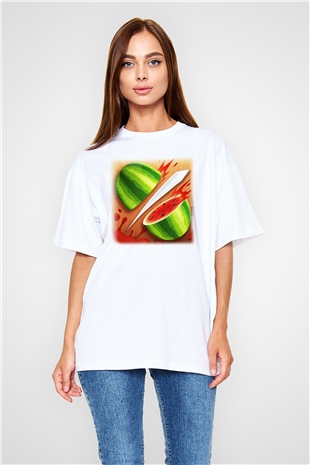 Fruit Ninja Beyaz Unisex Oversize Tişört T-Shirt