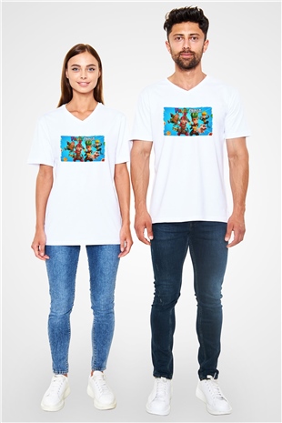Fruit Ninja Beyaz Unisex V Yaka Tişört