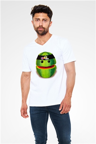 Fruit Ninja Beyaz Unisex V Yaka Tişört T-Shirt