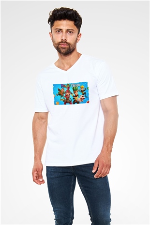 Fruit Ninja Beyaz Unisex V Yaka Tişört