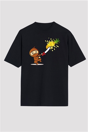 Fruit Ninja Siyah Oversize Tişört Oversize T-shirt
