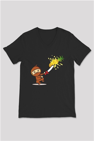 Fruit Ninja Siyah Unisex V Yaka Tişört