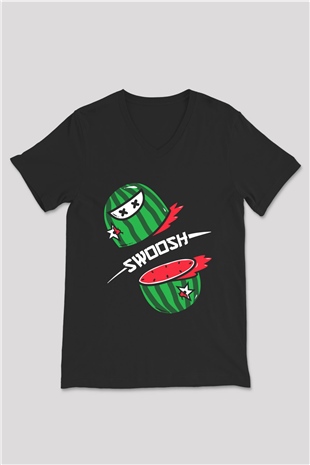 Fruit Ninja Siyah Unisex V Yaka Tişört