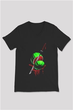 Fruit Ninja Siyah Unisex V Yaka Tişört