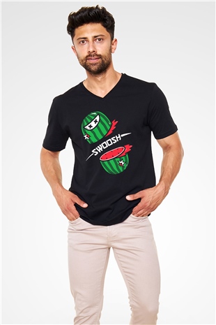 Fruit Ninja Siyah Unisex V Yaka Tişört