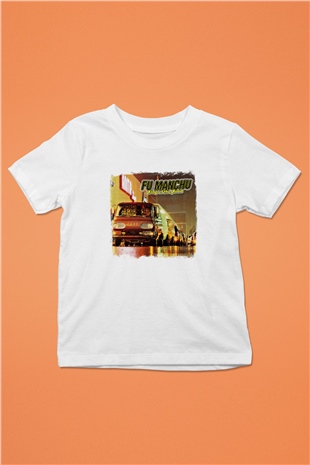 Fu Manchu Baskılı Unisex Beyaz Çocuk Tişört