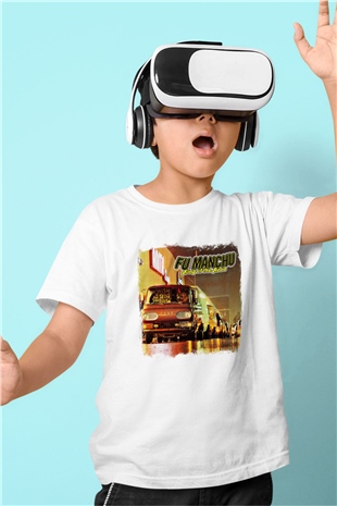 Fu Manchu Baskılı Unisex Beyaz Çocuk Tişört