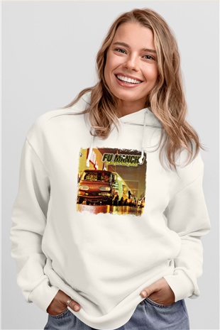 Fu Manchu Baskılı Unisex Beyaz Hoodie