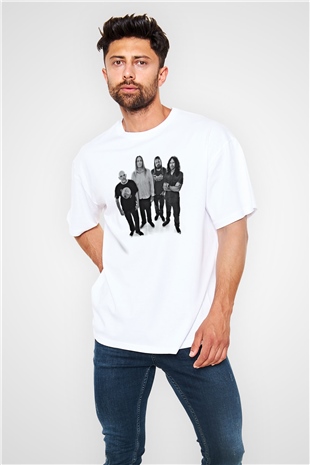 Fu Manchu Baskılı Unisex Beyaz Oversize Tişört