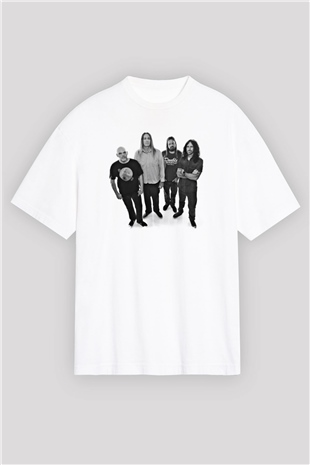 Fu Manchu Baskılı Unisex Beyaz Oversize Tişört