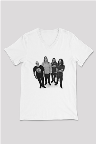Fu Manchu Baskılı Unisex Beyaz V Yaka Tişört