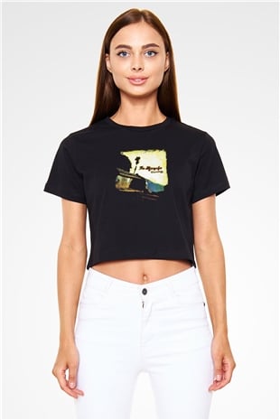 Fu Manchu Baskılı Unisex Siyah Crop Top Tişört