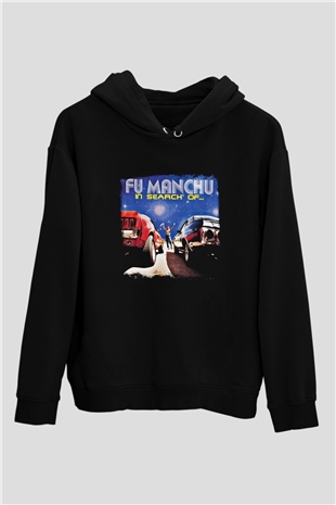Fu Manchu Baskılı Unisex Siyah Hoodie